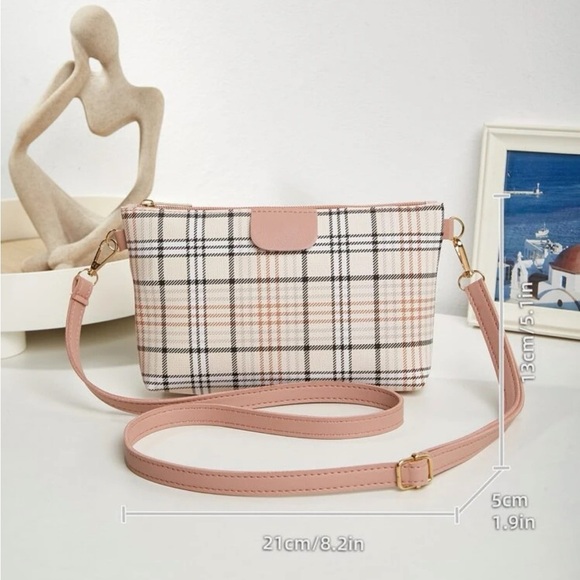 ⚠️Clearance Pink Plaid Pattern Square Crossbody Bag - Picture 4 of 6